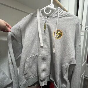 Gray Zip-Up Hoodie with Logo